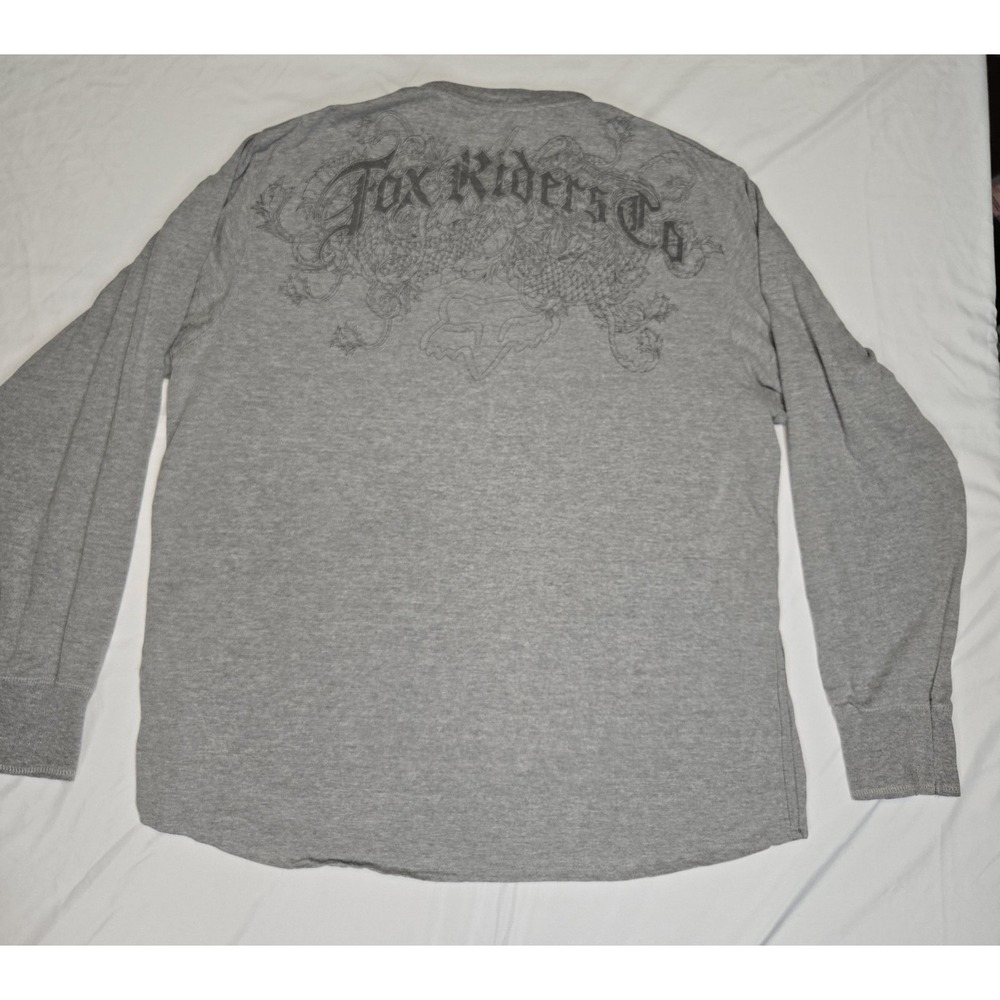 Fox Riders Mens 2XL Long Sleeve Gray Henley Shirt Embroidered Cotton Racing